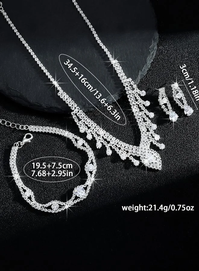 تايك تو طقم مجوهرات 3 قطع عقد وسوار وأقراط منمقة